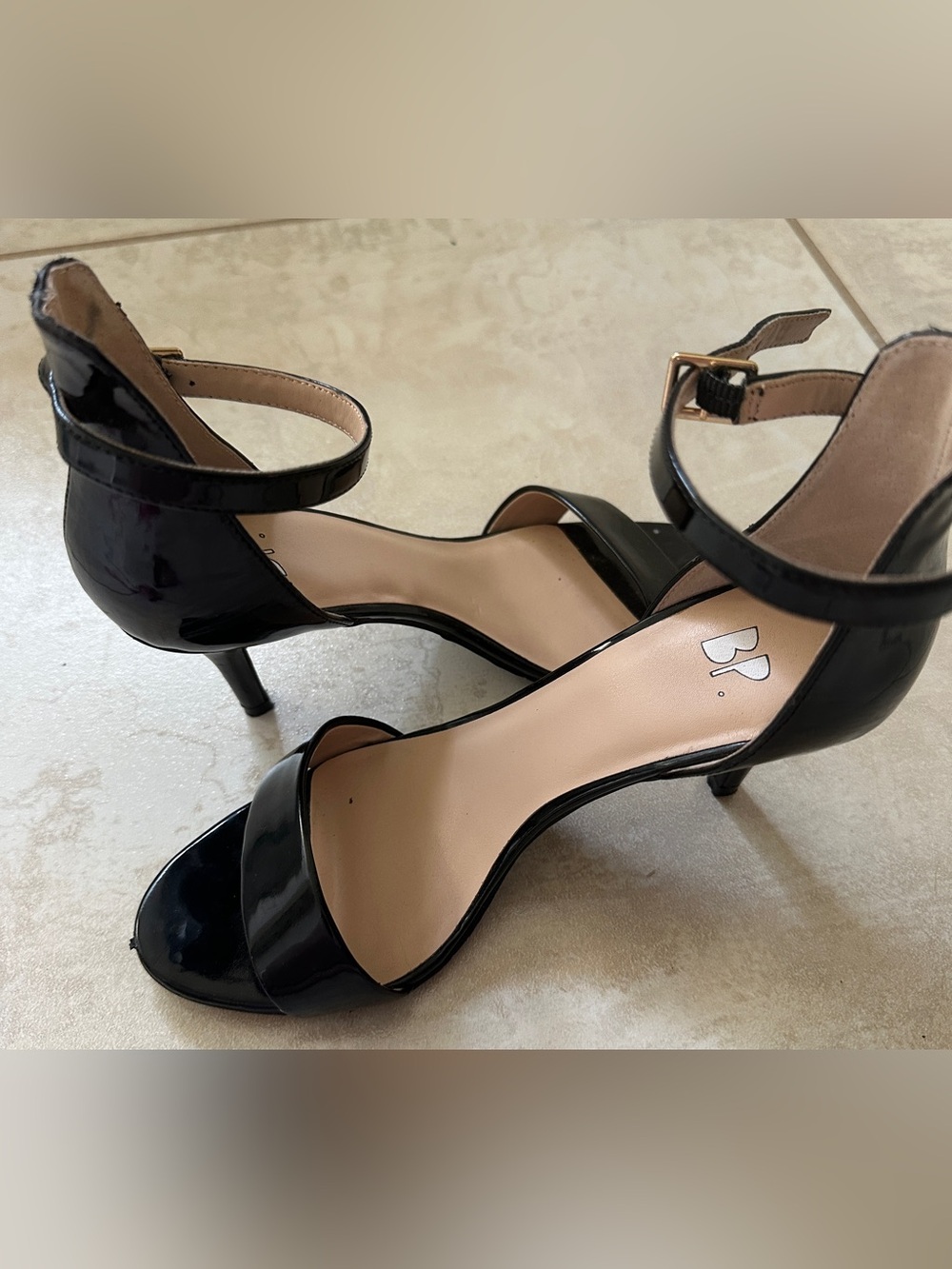 bp Black Patent Ankle-Strap Kitten Heels